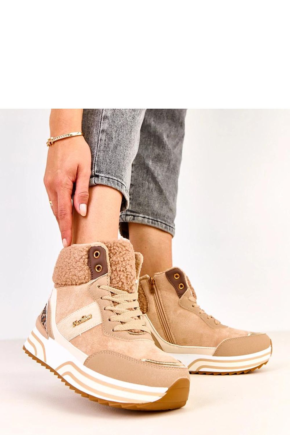 Close-up of Solea Women's Stylish Sports Shoes highlighting the soft fur lining and side zipper, perfect for combining comfort and luxury in women's footwear.