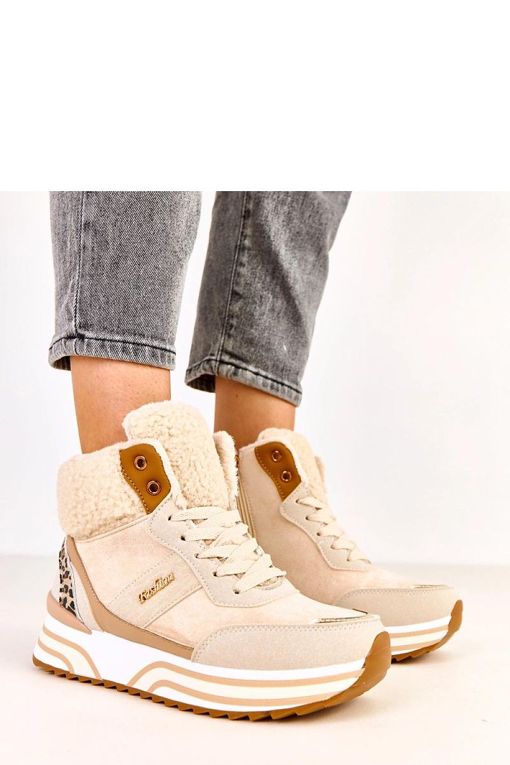 Luxury women's sport shoes by Solea in suede-like eco leather with warm fur lining, showcasing a sleek round toe design.