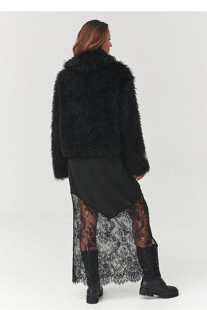 Chic brown fur jacket by Makadamia, designed for women's fashion, featuring a flattering fit and luxurious warmth for cold weather occasions.