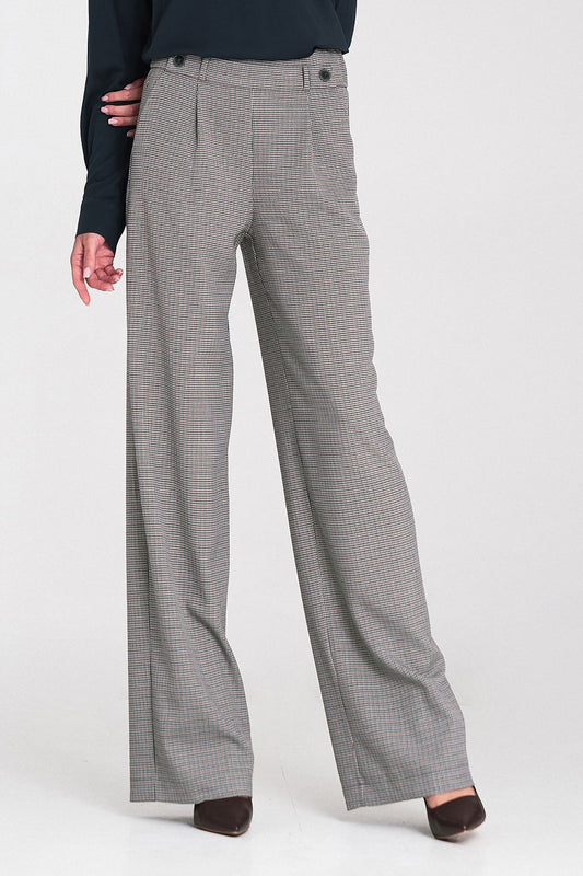 Elegant high-waist women's trousers by Nife, featuring a loose fit and decorative buttons in a stylish design, perfect for sophisticated outfits.