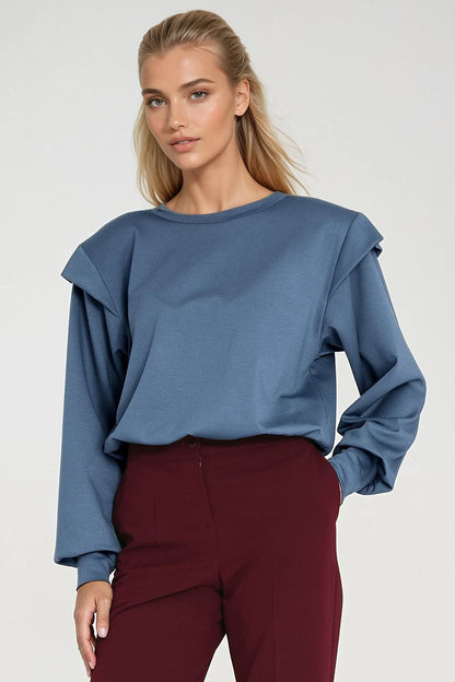 Luxurious oversized women's sweatshirt with shoulder pads by Nife, showcasing elegant design and ribbed details, perfect for stylish casual outfits.
