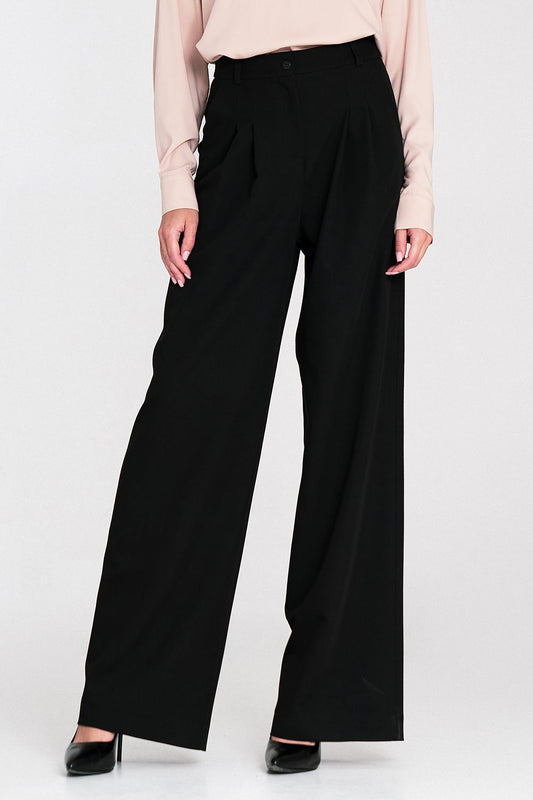 Elegant high waist women's loose fit trousers by Nife, showcasing a sophisticated wide-leg design that enhances the silhouette.