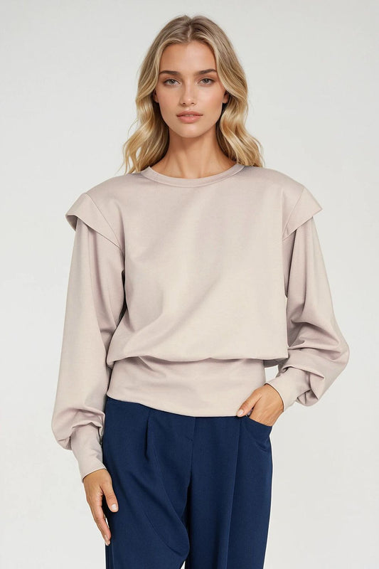 Elegant women's oversized sweatshirt with shoulder pads by Nife, showcasing modern design and comfort in a chic fashion style.