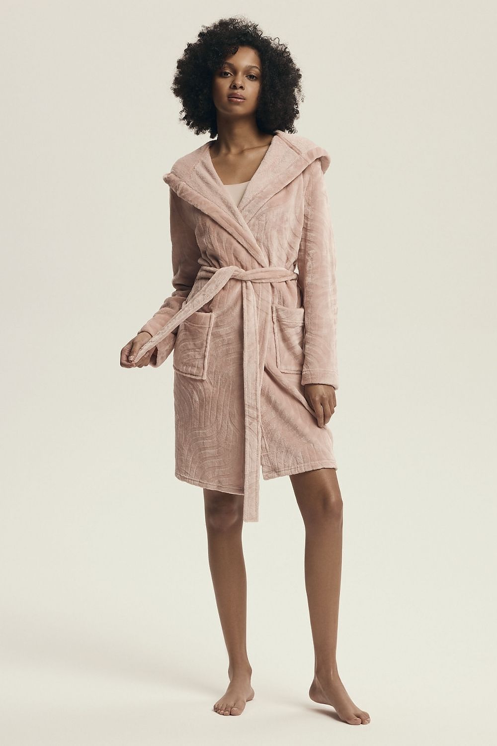 Elegant Henderson women's bathrobe featuring a flattering silhouette, practical pockets, and a chic hood, perfect for lounging in luxury.