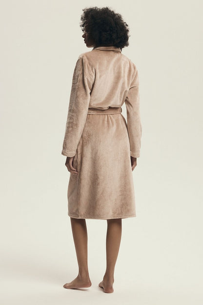 Elegant Women's Henderson Bathrobe made of shiny knit fabric, showcasing its stylish design and adjustable fit from S to XXL, perfect for a luxurious gift.