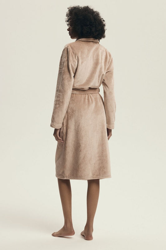 Elegant Women's Henderson Bathrobe made of shiny knit fabric, showcasing its stylish design and adjustable fit from S to XXL, perfect for a luxurious gift.