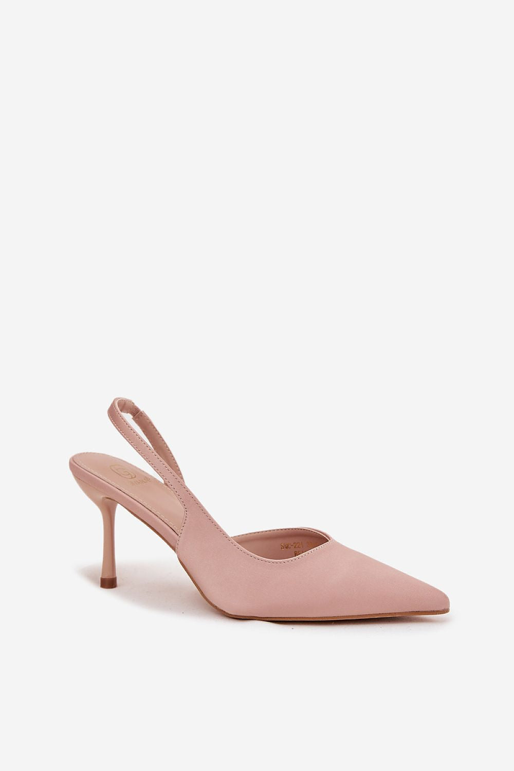 Close-up of high-quality textile material of Step in Style women's high heels, showcasing the exquisite pointed toe and open heel design that embodies feminine elegance.