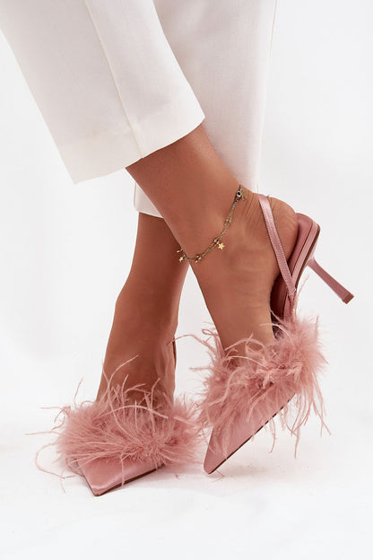Elegant women's high heels by Step in Style featuring delicate feather details, 8.5 cm heel, perfect for evening wear.