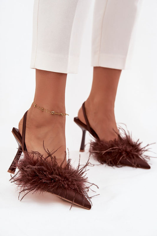 Elegant women's high heels with feather detailing by Step in Style, featuring an 8.5cm heel, perfect for adding a touch of luxury to evening outfits.