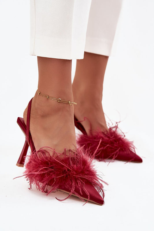Elegantly designed women's high heels by Step in Style, featuring exquisite feather detailing, slim pointed toes, and an 8.5cm heel, perfect for sophisticated evening wear.