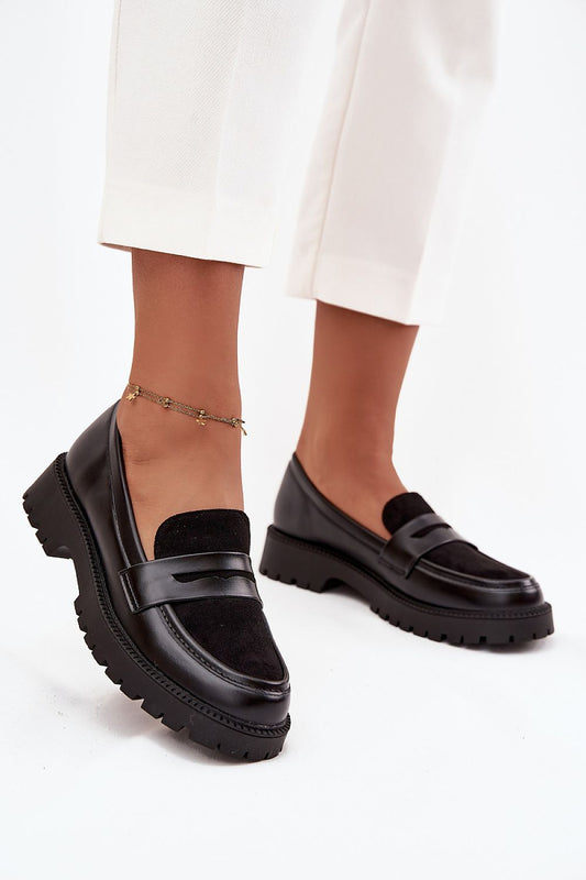 Elegant women's eco leather loafers with contrast suede insert by Step in Style, showcasing a sophisticated design and comfortable flat heel for chic everyday wear.