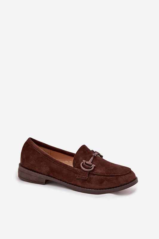 Close-up view of Step in Style women's eco suede moccasins highlighting the decorative front detail for a chic appeal.