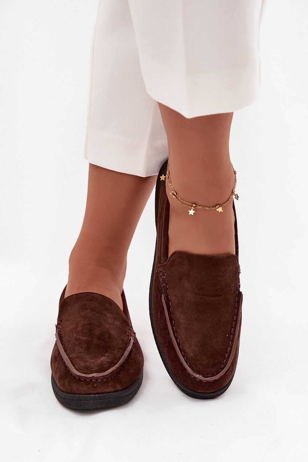 Luxury women's chocolate eco suede moccasins by Step in Style, offering elegance and comfort for casual and elegant outfits.