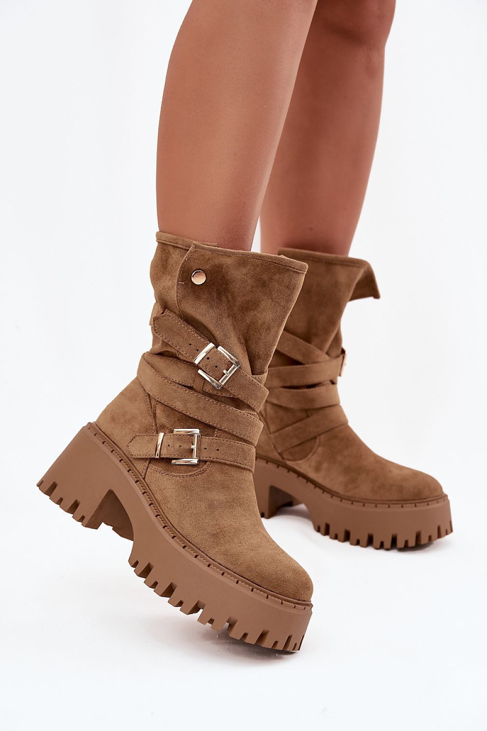 Luxury Women's Eco Suede Ankle Boots by Step in Style featuring elegant gold buckles and a 7 cm heel, perfect for any occasion.
