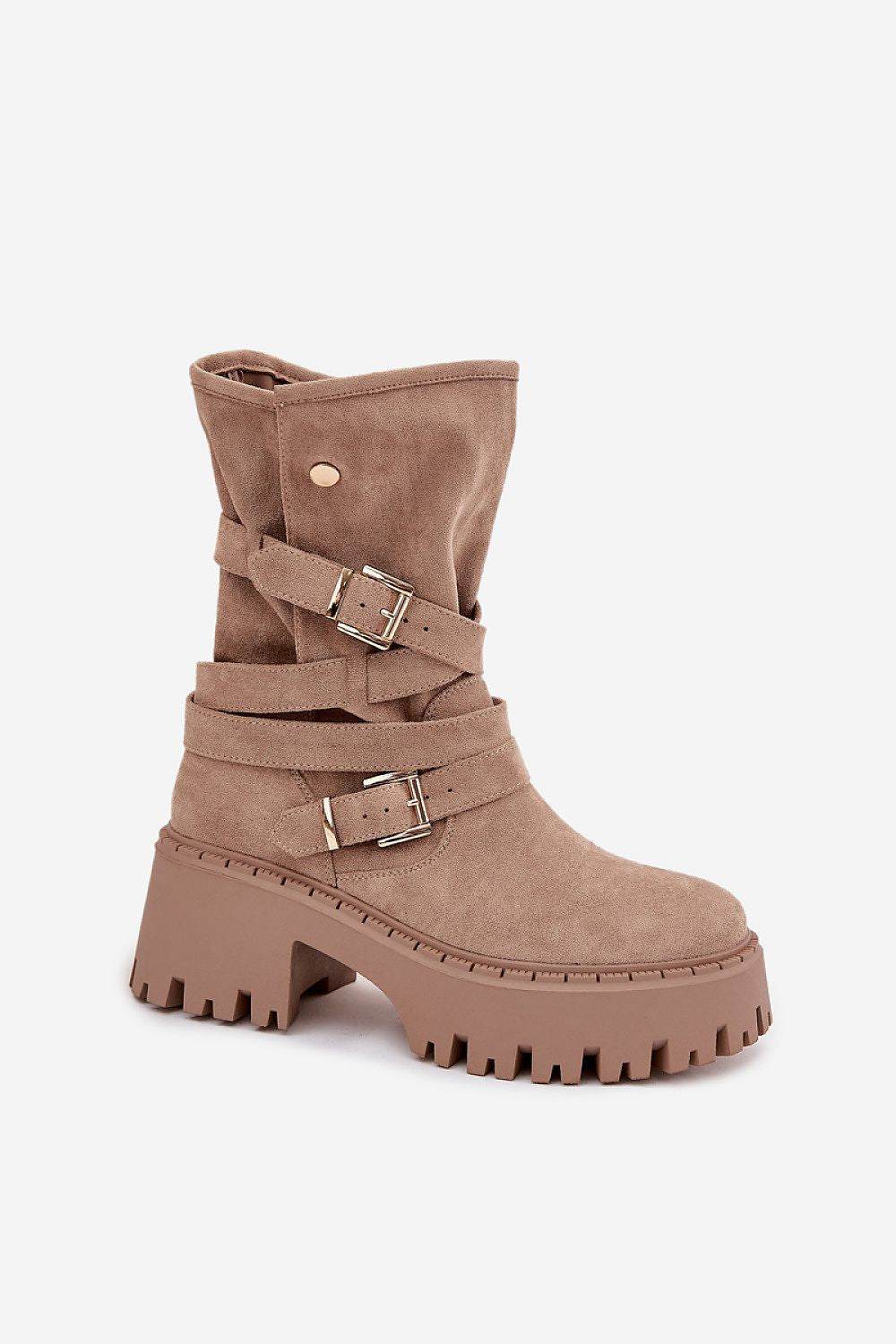 Elegant women's eco suede ankle boots by Step in Style, featuring gold buckles and a towering 7cm heel.