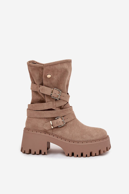 Chic eco suede ankle boots for women from Step in Style, showcasing a stylish design with gold buckle accents.