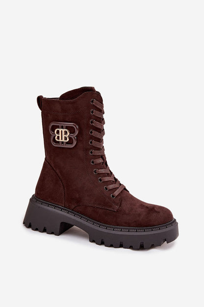 Elegant imitation leather suede worker boots by Step in Style, showcasing a fashionable upper detail and sturdy sole for stability.