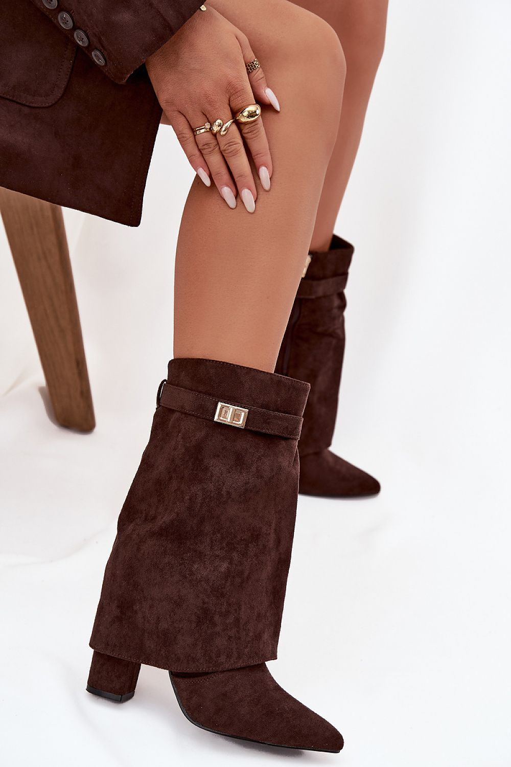 Step in Style eco suede ankle boots showcasing a chic pointed toe and 11cm column heel, designed for comfort and elegance during cooler seasons.
