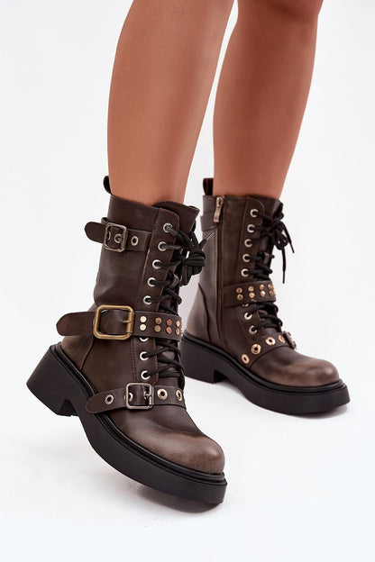 Luxury eco leather ankle boots for women by Step in Style, featuring a stylish zipper and fashionable buckles, perfect for autumn and winter wear.