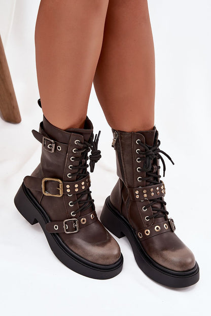 Luxury women's eco leather ankle boots with zipper and decorative buckles, designed by Step in Style, perfect for autumn and winter fashion.