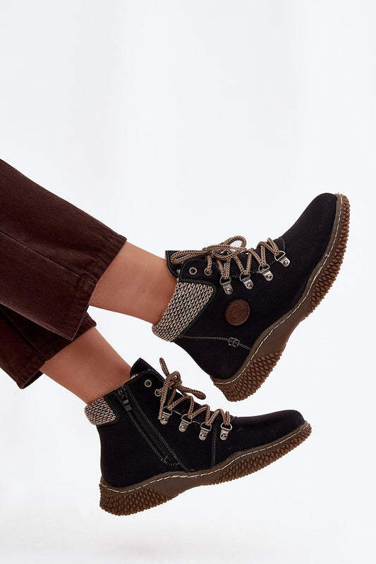 Stylish women's eco leather ankle boots with warm fur lining, featuring a zipper and lacing for a perfect fit, by Step in Style.