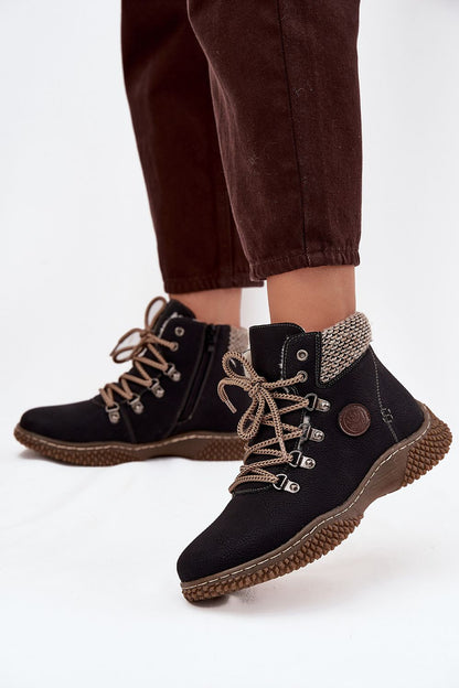 Luxury women's eco leather ankle boots with warm fur lining by Step In Style, featuring stylish zipper and lacing for a perfect fit, ideal for winter walks.