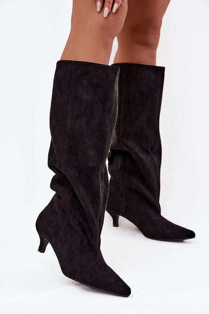 Elegant Eco-Suede Women's Heel Boots by Step in Style in a luxurious slip-on design with a 4.5 cm heel, showcasing timeless elegance and comfort.