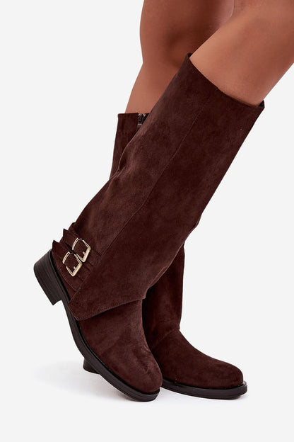 Close-up of Step in Style eco suede thigh-high boots highlighting the soft insulation and luxurious imitation leather suede for ultimate comfort.