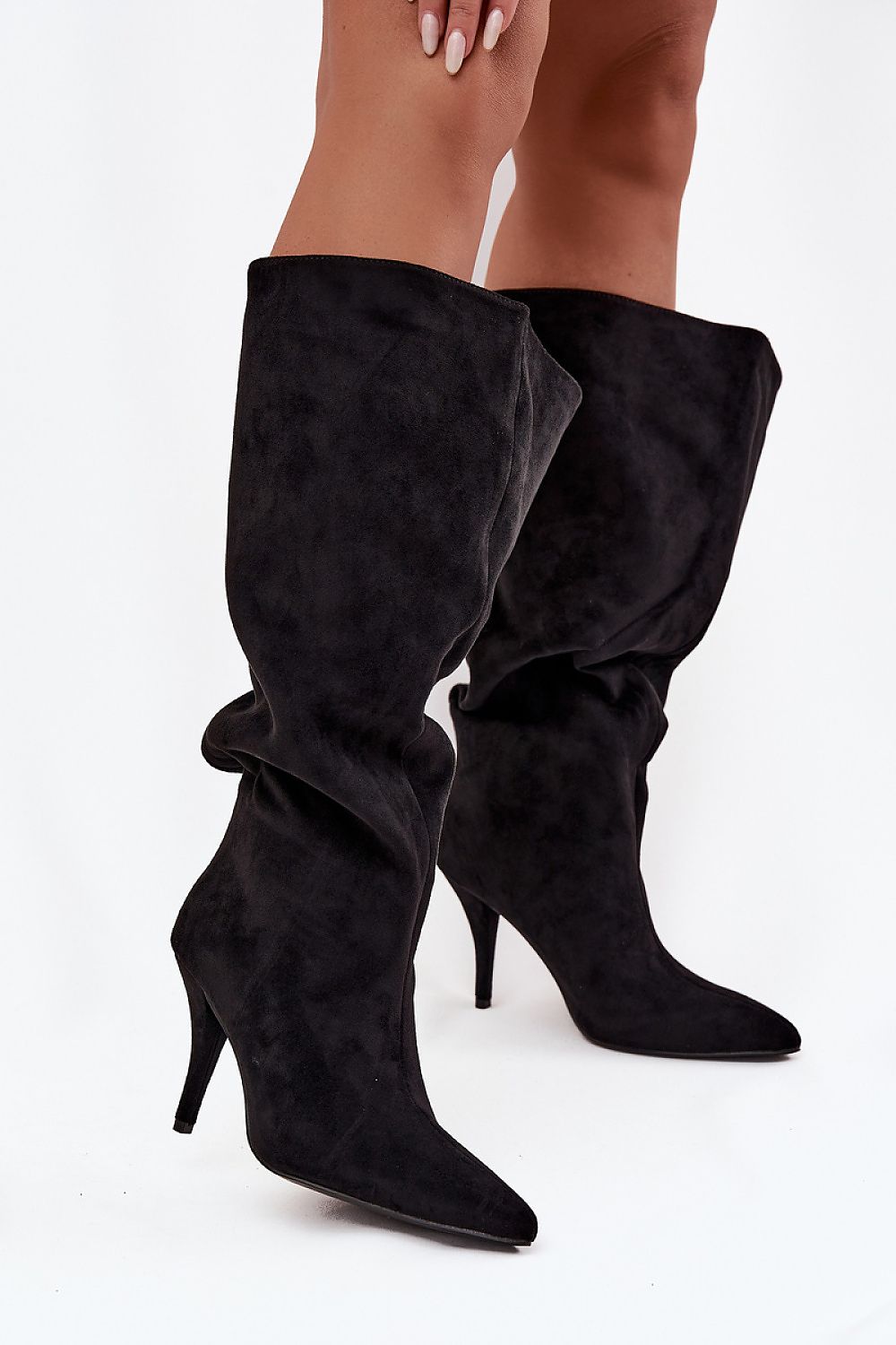 Elegant Eco Suede Heel Boots for Women by Step in Style, featuring a 41 cm shaft and 9.5 cm stiletto heel, perfect for stylish winter outfits.