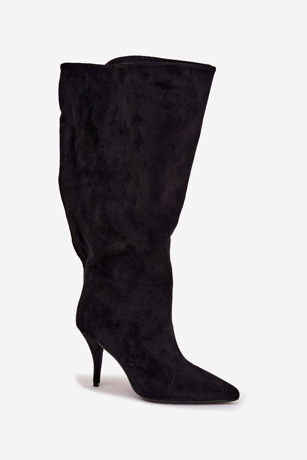 Fashion-forward Women's Eco Suede Heel Boots from Step in Style, showcasing a chic pointed toe and slim stiletto, ideal for dressy occasions.