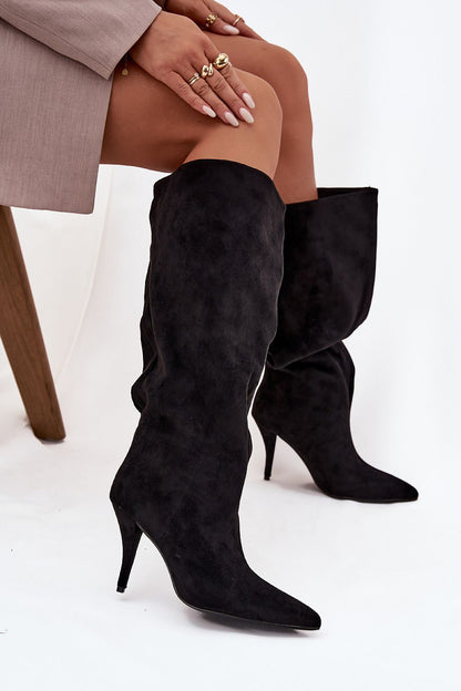 Sophisticated Eco Suede Stiletto Heel Boots by Step in Style, designed with a casual loose shaft to enhance leg slimming effect and elegance.