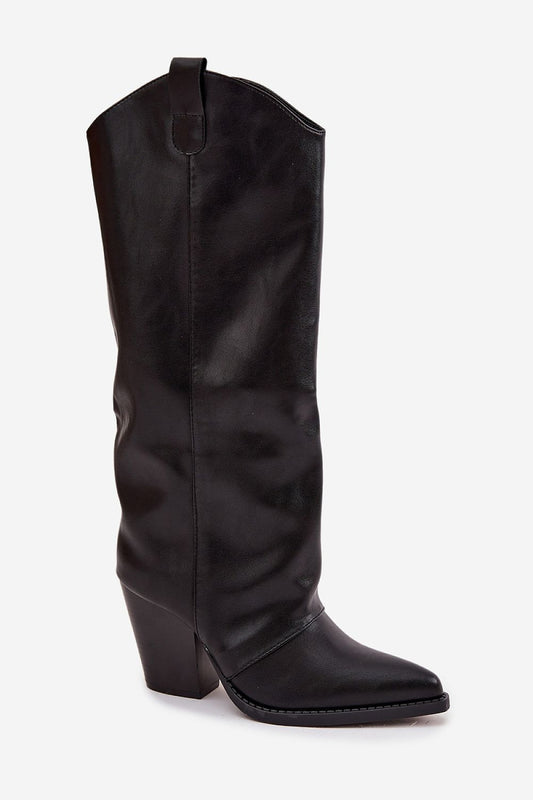 Stylish women's cowboy heel boots by Step in Style, made from eco-leather, featuring an elegant pointed toe and 8.5cm pillar heel, perfect for both casual and formal outfits.