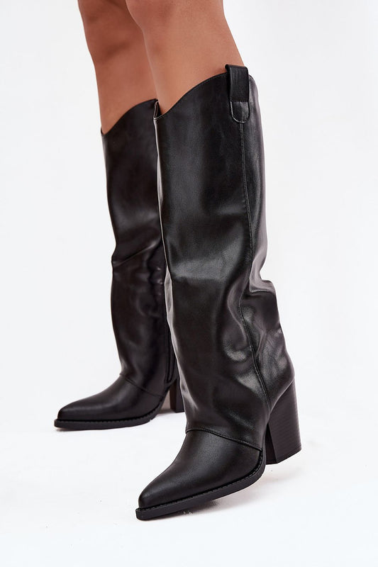 Eco-leather cowboy heel boots designed for women by Step in Style, showcasing a practical zipper closure and fashionable western cut for a trendy appearance.