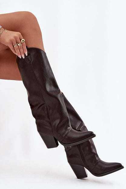 Chic women's eco leather cowboy boots by Step in Style, showcasing a western-inspired design with a sleek zipper closure and a flattering 8.5 cm heel for added height.