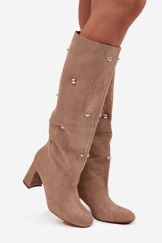 Elegant Women's Eco Suede Heel Boots by Step in Style, featuring decorative details, perfect for autumn-winter fashion with a sophisticated column heel.