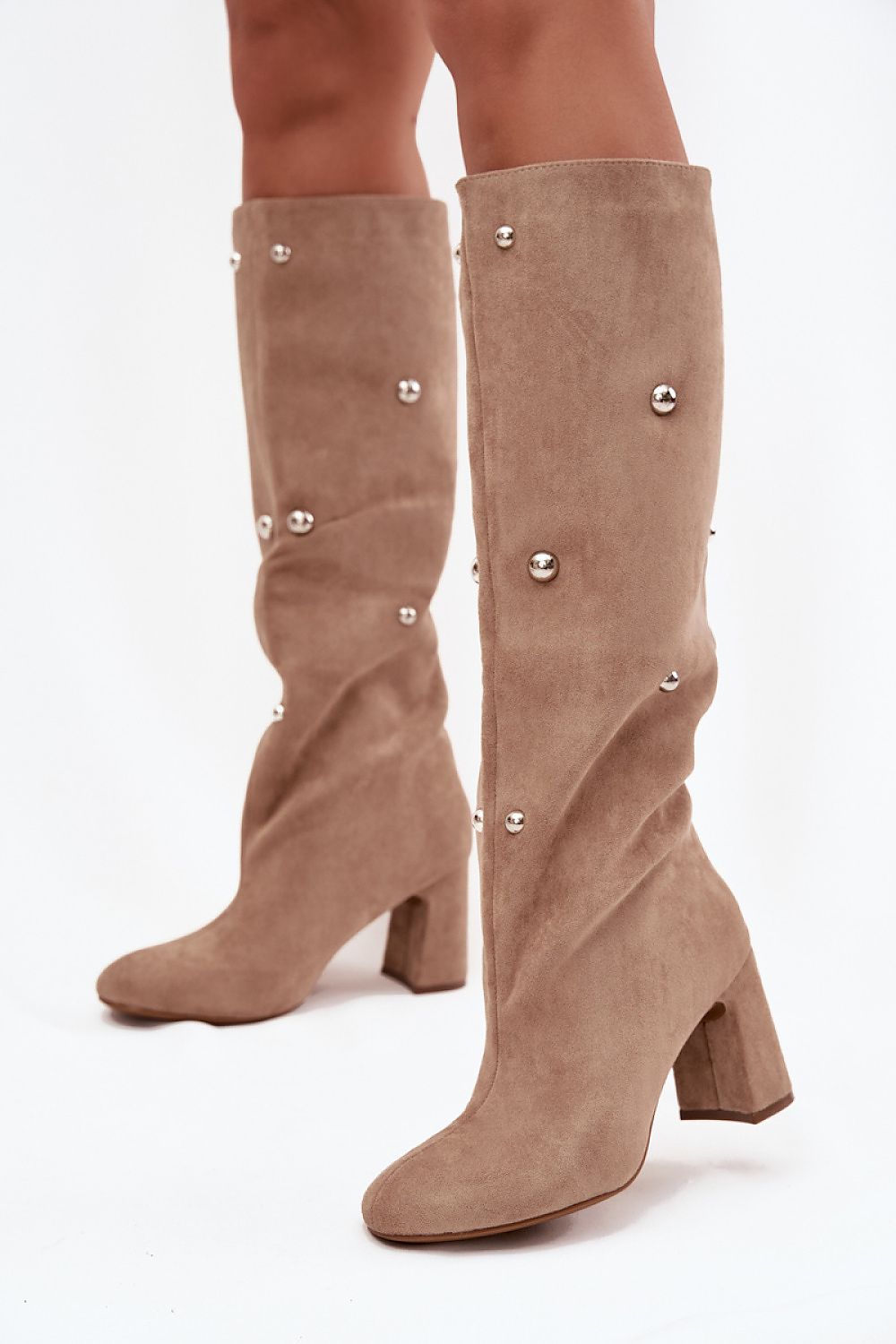 Stylish women's eco suede boots by Step in Style, designed with an 8 cm heel and unique decorative elements, perfect for elevating everyday elegance.