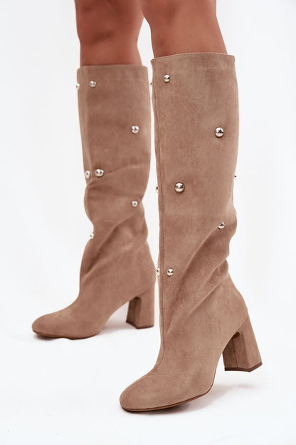 Stylish women's eco suede boots by Step in Style, designed with an 8 cm heel and unique decorative elements, perfect for elevating everyday elegance.