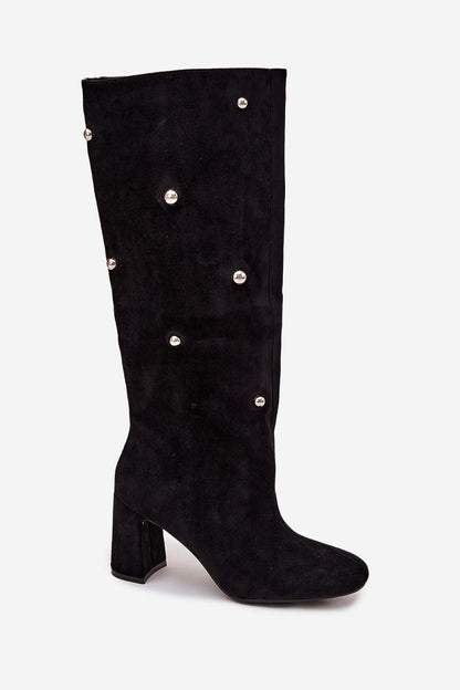 Luxury Women's Eco Suede Knee-High Boots from Step in style featuring 8 cm pillar heels, perfect for autumn-winter fashion.