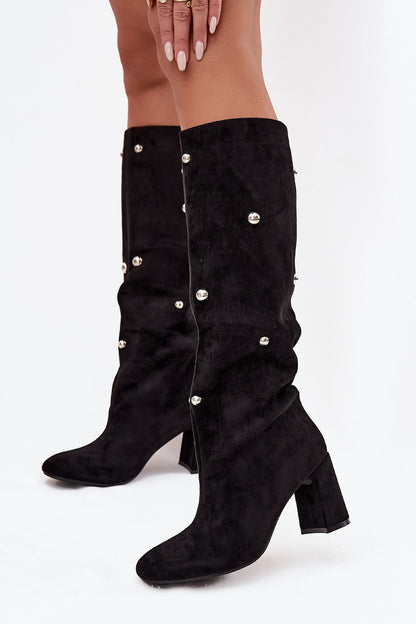 Elegant Eco Suede Women's Knee-High Boots with rounded toes and decorative details by Step in style, available in sizes EU 36 to 41.