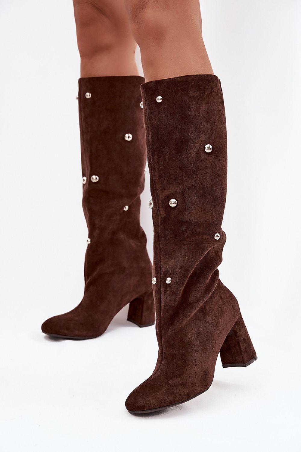 Elegant Women's Faux Suede Heel Boots with 8cm Column Heel, showcasing a classic rounded toe design by Step in Style.