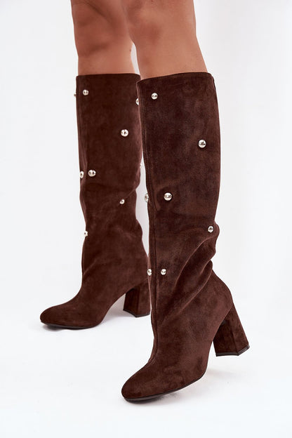 Elegant Women's Faux Suede Heel Boots with 8cm Column Heel, showcasing a classic rounded toe design by Step in Style.