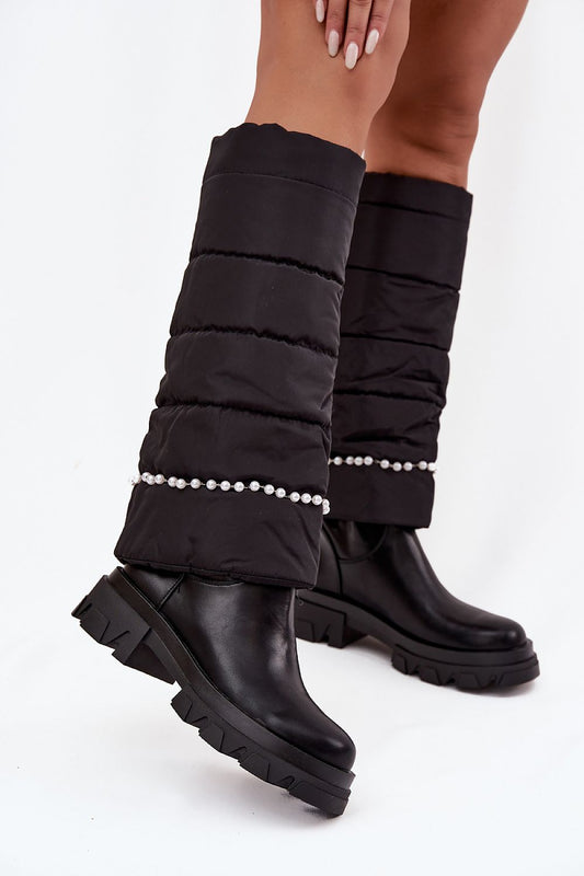 Stylish Women's Thigh-High Boots in Eco Leather & Textile by Step in Style, featuring rounded toe design for elegant winter fashion.