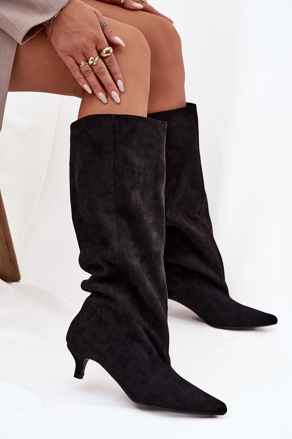 Elegant eco-suede women's heel boots by Step in Style, featuring a slip-on design, 4.5 cm heel height, perfect for casual or formal occasions.
