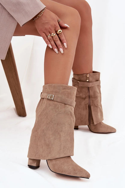 Luxury ankle boots in eco-suede by Step in Style, highlighting a fashionable rolled cuff and pointed toe, ideal for elevating both casual and formal outfits.