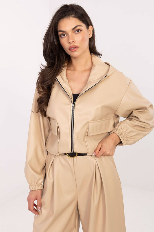 Rue Paris Women's Eco-Leather Short Jacket in elegant zippered design, perfect for the autumn-winter season, showcasing superior insulation and style.