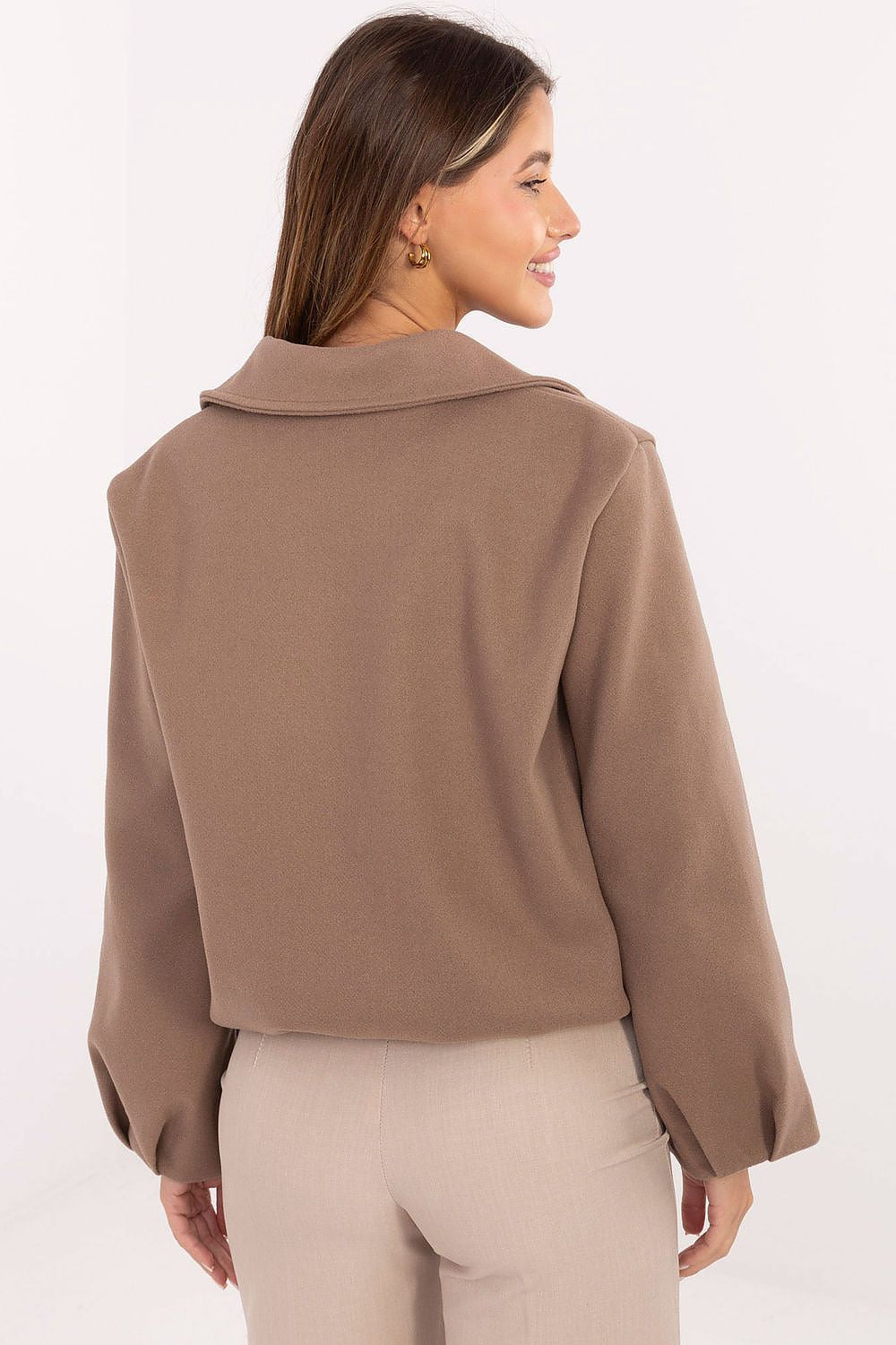 Luxurious Rue Paris balloon cut transitional jacket in size EU 0, featuring trendy puffy sleeves and a stylish zipper closure, perfect for casual autumn-winter-spring outfits.