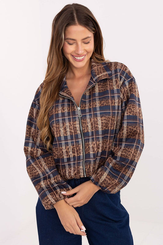 Elegant Rue Paris women's animal print and checkered jacket, showcasing a luxurious blend of styles, ideal for chic urban outfits.