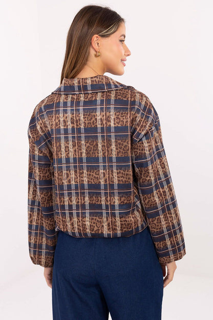 High-quality Rue Paris women's jacket in EU 0 size, combining comfort and style with a unique animal print and checkered design for a refined look.