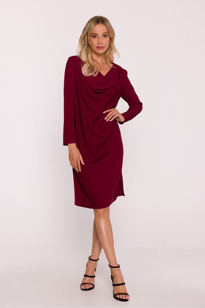 Stylove elegant pencil dress featuring a sensual water neckline, long sleeves, and a tapered fit, perfect for evening outings and sophisticated events.
