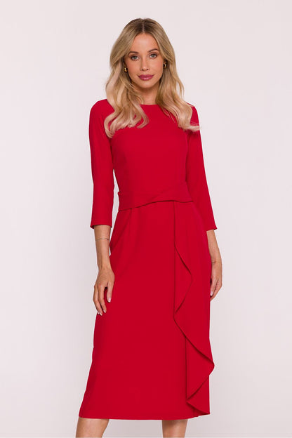 Back view of Stylove frill cocktail dress with high slit, demonstrating the elegant design and attention to detail.